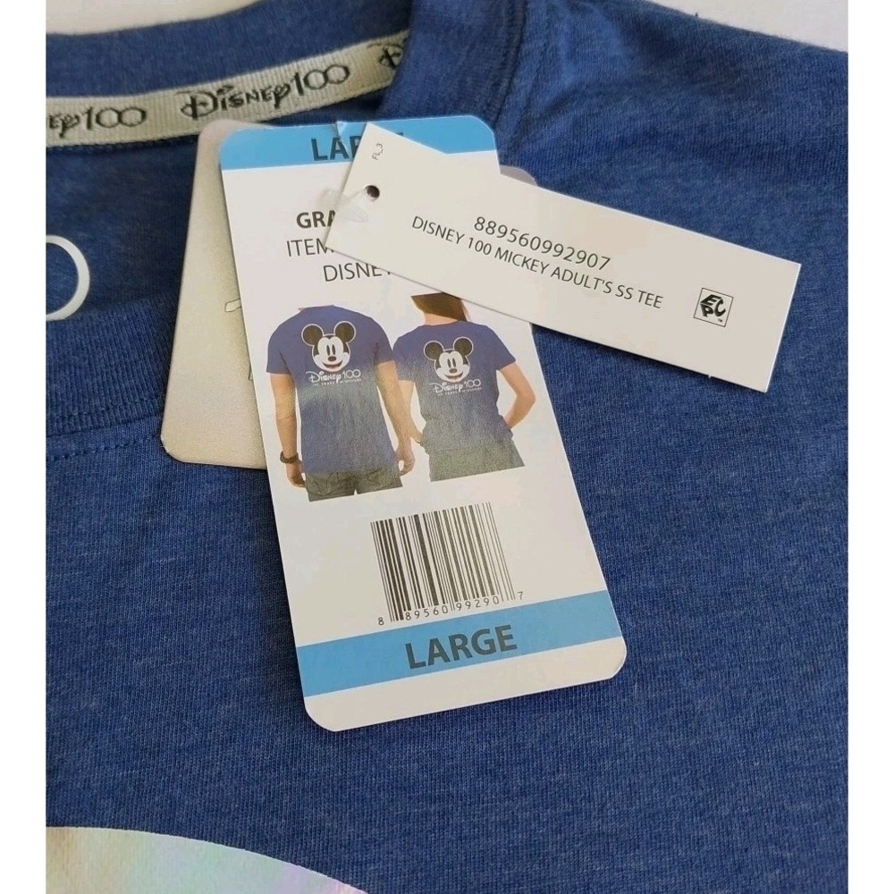 Disney Parks Shirt Adult Large Blue 100 Years Mickey Mouse Double Sided Graphic - Picture 3 of 8